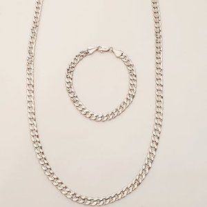 Goldfathers Jewelry.  Rhodium Layered Med. Grooved Curb Link Set.  UNISEX.